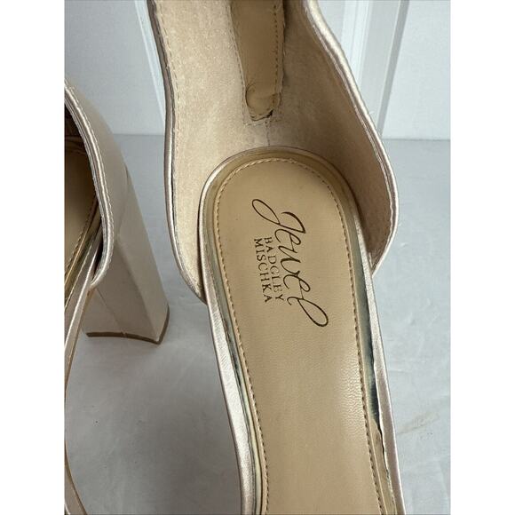 Jewel Badgley Mischka Louise Peep-Toe Block Heel Champagne Size 11 Wedding Party - Picture 8 of 14